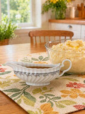 Made in England Silver Floral Transferware Gravy Boat 12 oz